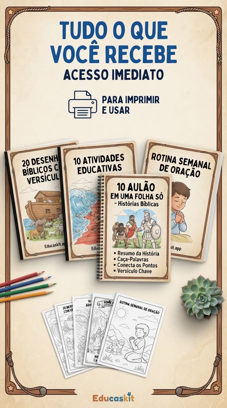 Tudo o que você recebe no Kit Cristão Infantil para Imprimir
